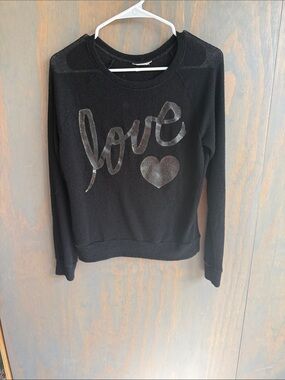 T.J.Maxx Black Crewneck Sweatshirt with 'Love' Metallic Script